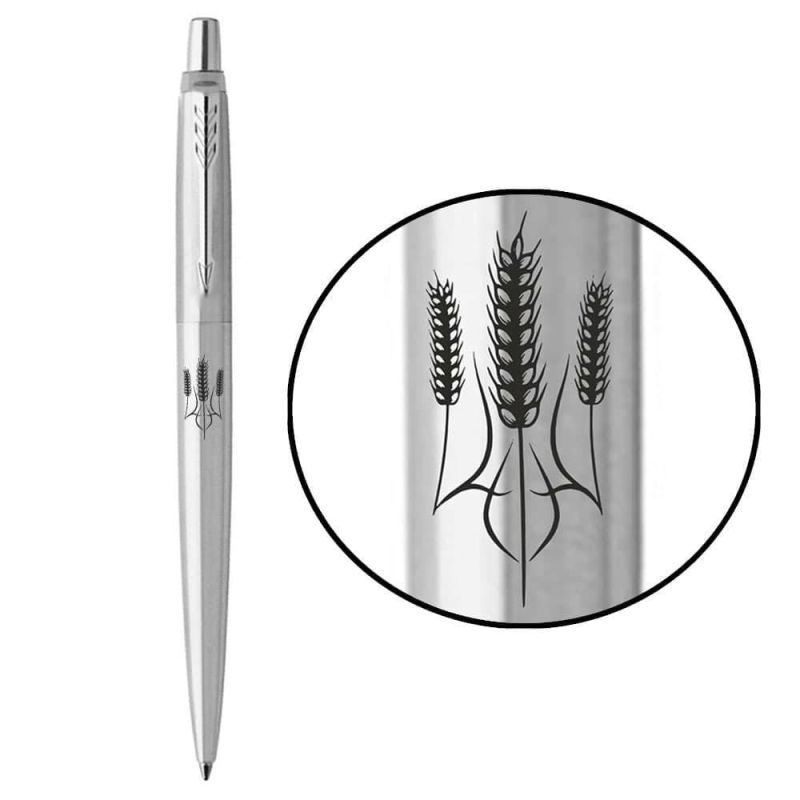 Ручка кулькова Parker Jotter Ukraine Stainless Steel CT BP Тризуб з колосків в подар.коробці