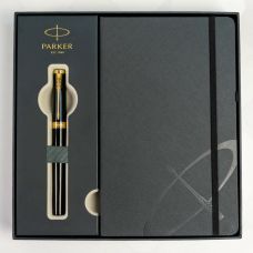 Набор Parker Ingenuity Black Lacquer GT FP F, перьевая ручка + блокнот Parker в подар упак.