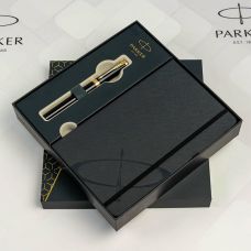 Набор Parker Ingenuity Black Lacquer GT FP F, перьевая ручка + блокнот Parker в подар упак.