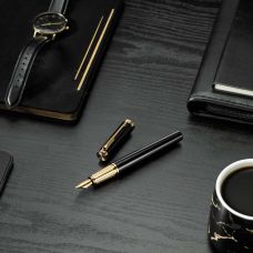 Набор Parker Ingenuity Black Lacquer GT FP F, перьевая ручка + блокнот Parker в подар упак.