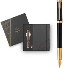 Набір Parker Ingenuity Black Lacquer GT FP F, перова ручка + блокнот Parker у подар. пак.