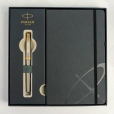 Набір Parker Sonnet Stainless Steel GT FP F, перова ручка + блокнот Parker у подар. пак.