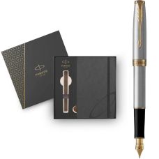 Набір Parker Sonnet Stainless Steel GT FP F, перова ручка + блокнот Parker у подар. пак.