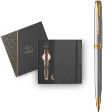 Набор Parker Sonnet Stainless Steel GT BP, шариковая ручка + блокнот Parker в подар. упак.
