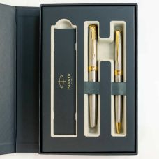 Набор Parker Sonnet Stainless Steel GT FP+BP, перьевая ручка + шариковая ручка в подар. упак.