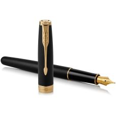 Набір Parker Sonnet Matte Black Lacquer GT FP F, перова ручка + блокнот Parker у подар. пак.