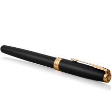Набір Parker Sonnet Matte Black Lacquer GT FP F, перова ручка + блокнот Parker у подар. пак.