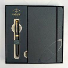 Набір Parker Sonnet Matte Black Lacquer GT FP F, перова ручка + блокнот Parker у подар. пак.