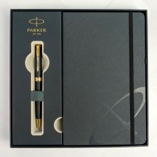 Набор Parker Sonnet Matte Black Lacquer GT BP, шариковая ручка + блокнот Parker в подар. упак.
