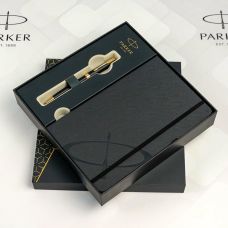 Набор Parker Sonnet Matte Black Lacquer GT BP, шариковая ручка + блокнот Parker в подар. упак.
