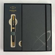 Набір Parker Sonnet Black Lacquer GT BP, ручка кулькова + блокнот Parker у подар. пак.