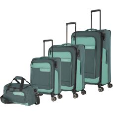 Чемодан Travelite Viia Green M exp на 4 колесах, зеленый