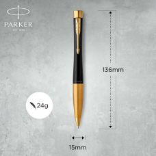 Ручка шариковая Parker Urban Muted Black GT BP Трезубец на торце + Слава Україні в подар.коробке