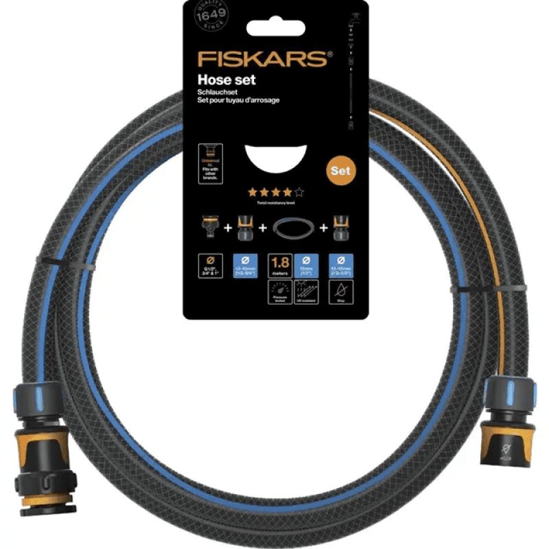 Набор соединительный с шлангом Fiskars 13мм (1/2") 1.8 м Q4 (1057621) Набор соединительный с шлангом Fiskars 13мм (1/2") 1.8 м Q4 (1057621)