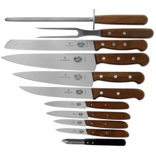 Набір кухонний Victorinox, з дерев. ручками + підставка (8 ножів, точило, виделка, овочечистка), 11 предметів