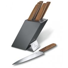 Набор кухонный Victorinox Swiss Modern Cutlery Block с дерев. ручками, 5 ножей, вилка + подставка