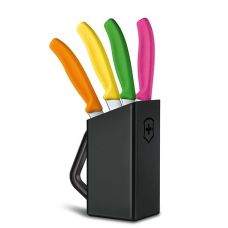 Набор кухонный Victorinox SwissClassic Cutlery Block Steak&Pizza с цветн. ручками, 4 шт, с подставкой