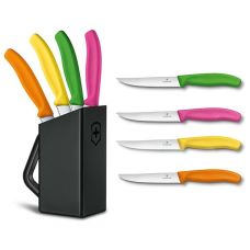 Набор кухонный Victorinox SwissClassic Cutlery Block Steak&Pizza с цветн. ручками, 4 шт, с подставкой