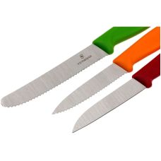 Набор кухонный Victorinox SwissClassic Paring Set с красн/оранж/зел. ручками, 3 ножа (8,8,11см), подарочная упаковка