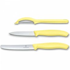 Набір кухонний Victorinox SwissClassic Paring Set з жовт. ручками, 3 пред (2 ножі, овочечистка Universal), подарункове пакування