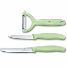 Набор кухонный Victorinox SwissClassic Paring Set с зел. ручками, 3 пред (2 ножа, овощечистка Tomato and Kiwi), подарочная упаковка