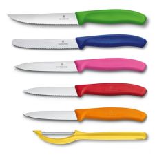 Набір кухонний Victorinox SwissClassic Utility Block з кольор. ручками, 6 пред  (5 ножів, овочечистка), з підставкою, коробка