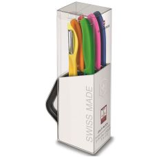 Набір кухонний Victorinox SwissClassic Utility Block з кольор. ручками, 6 пред  (5 ножів, овочечистка), з підставкою, коробка