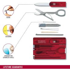 Набор Victorinox Swisscard 82х54х4мм/10функ/прозрачный красный, блистер