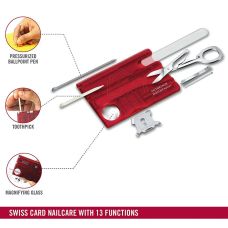 Набір Victorinox Swisscard Nailcare 82х54х4мм/13функ/прозорий червоний