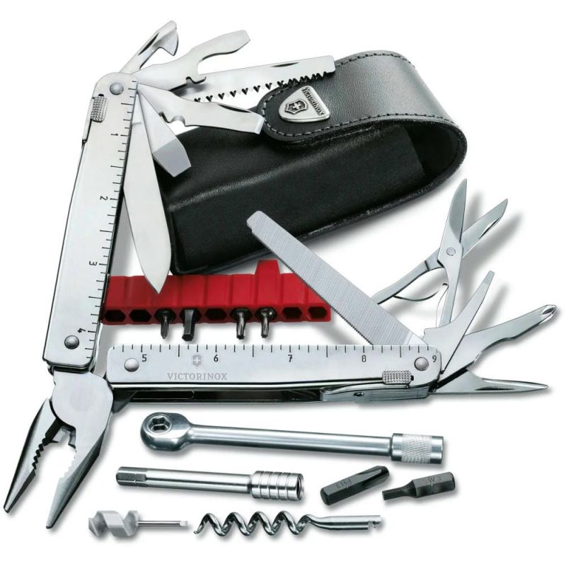 Мультитул Victorinox Swisstool X Plus Ratchet 115мм/38функ/серебристый + черный кожаный чехол