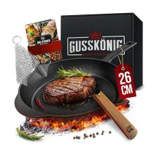 Чугунная сковорода Gusskönig 26 см + книга рецептов, очиститель, кожаная накладка