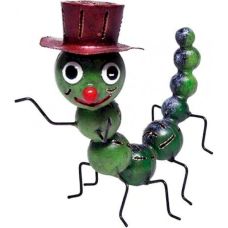 Садовая фигура Гусеница в шляпе зеленая Medusa 21*12*20 см