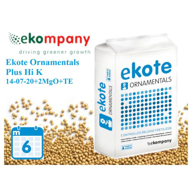 Добриво Ekote Ornamentals Plus Hi K 14-07-20+2MgO+TE (6 місяців) для контейнерних рослин, 25 кг