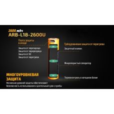 Аккумулятор 18650 Fenix (2600 mAh) micro usb зарядка
