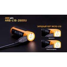 Аккумулятор 18650 Fenix (2600 mAh) micro usb зарядка