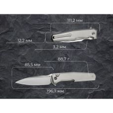 Ніж складаний туристичний Weknife Dressytak (8.6 см) Bohler M390 / Titanium сірий
