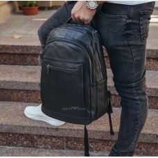 Кожаный мужской  рюкзак для ноутбука и поездок черный Tiding Bag D3-93438