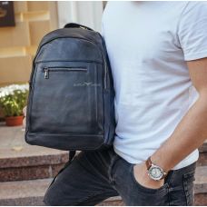 Кожаный мужской  рюкзак для ноутбука и поездок черный Tiding Bag D3-93438