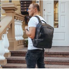 Мужской рюкзак кожаный городской для ноутбука черный Tiding Bag B2-884371A
