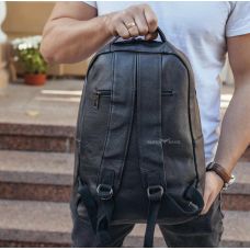 Кожаный мужской  рюкзак для ноутбука и поездок черный Tiding Bag D3-93438
