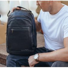 Кожаный мужской  рюкзак для ноутбука и поездок черный Tiding Bag D3-93438