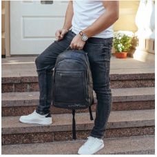 Кожаный мужской  рюкзак для ноутбука и поездок черный Tiding Bag D3-93438