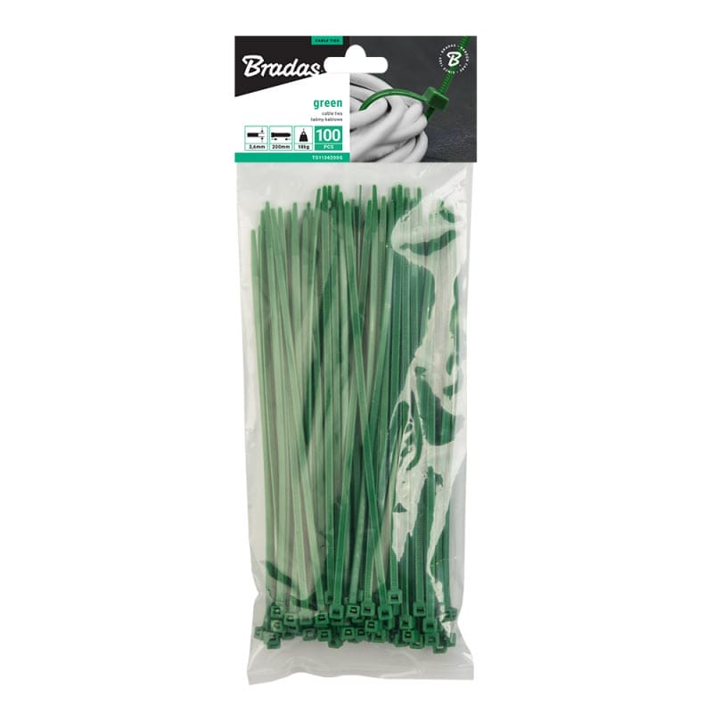 Стяжки кабельные пластиковые 2,5x200мм, 100 шт. GREEN, TS1125200G
