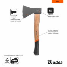 Топор универсальный WOOD, 800 г, деревянный черенок, KT-SW1080