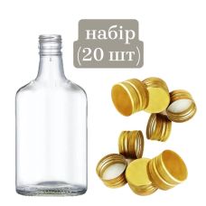 Набір Пляшка горілчана з кришкою 350мл + Корок з різьбою 28*18 ЗОЛОТИСТИЙ (Пляшка 444-В24-3-350) - 20шт