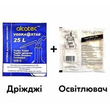 Турбо дрожжи Alcotec vodka star, 66г + Средство для освещения Spirit Ferm SuperKlar 24h