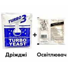 Дріжджі Турбо Alcotec Turbo 3 + Засіб для освітлення Spirit Ferm SuperKlar 24h