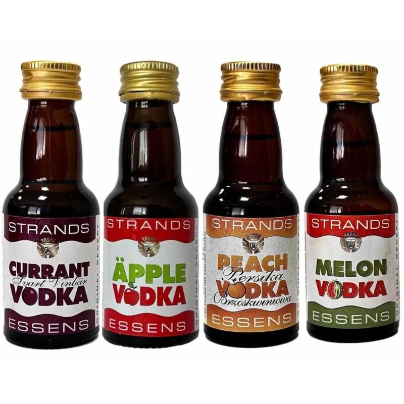 Набір есенцій Strands CURRANT VODKA 25 мл - APPLE (JABŁKO) VODKA 25 мл - PEACH VODKA 25 мл - MELON VODKA 25 мл