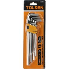 Ключи шестигранные Tolsen, удлиненные, длинные, шаровидный наконечник, 1.5-10мм, CrV, набор 9шт.