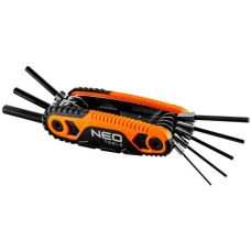 Ключі шестигранні Neo Tools, 121мм, 1.5-8мм, складаються в корпус, набір 8шт Ключі шестигранні Neo Tools, 121мм, 1.5-8мм, складаються в корпус, набір 8шт